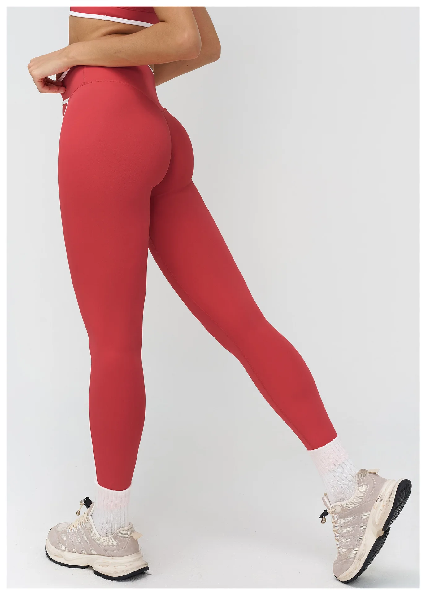 Women's Cross-Waisted Pants Contrasting Colors Nude Tight-Fitting Fitness Outdoor Running Sports Clothing