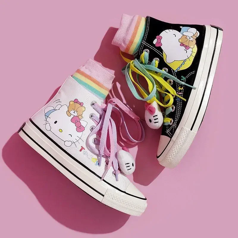 Hello Kitty Canvas Shoe Kids Casual Sneakers Kawaii Women Streetwear Vulcanized Shoes Cartoon Skateboard Shoes Birthday Gifts