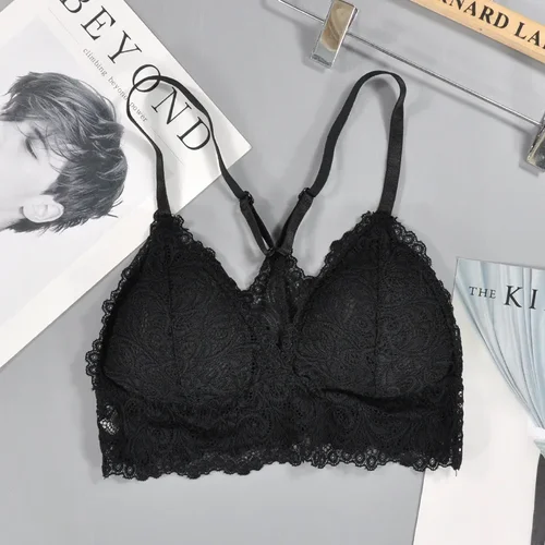 Imagen 1 del producto Sujetadores de copa triangular de encaje Para Mujer, sujetador sin aros, lencería, Bralette, Tirantes push-up, Espalda descubierta, Ropa Interor Para Mujeres