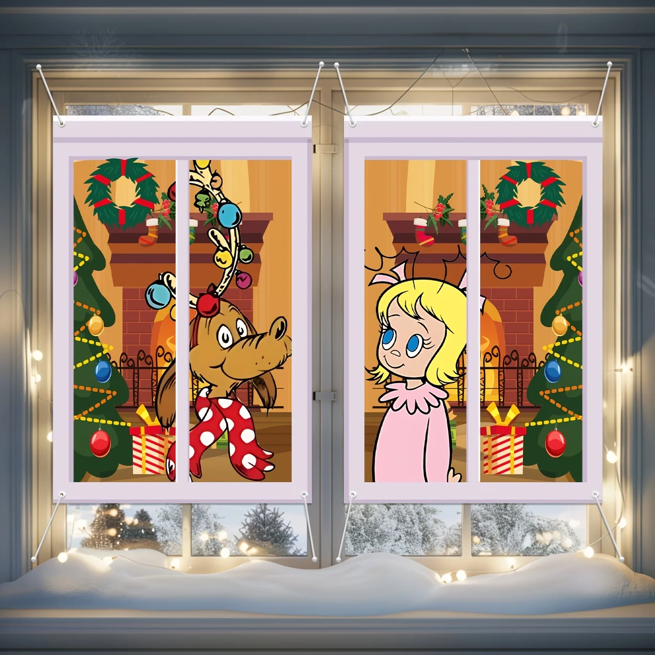 2Pcs Welcome to Whoville Window Cover Christmas Decorations Whoville Christmas Decorations Outdoor Outside Backdrop Home Decor