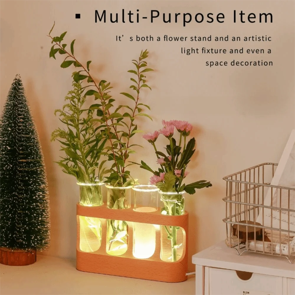 With Wood Stand Plant Propagation Station 3 Color Light Adjustable Transparent Propagation Tube Flower Arrangement