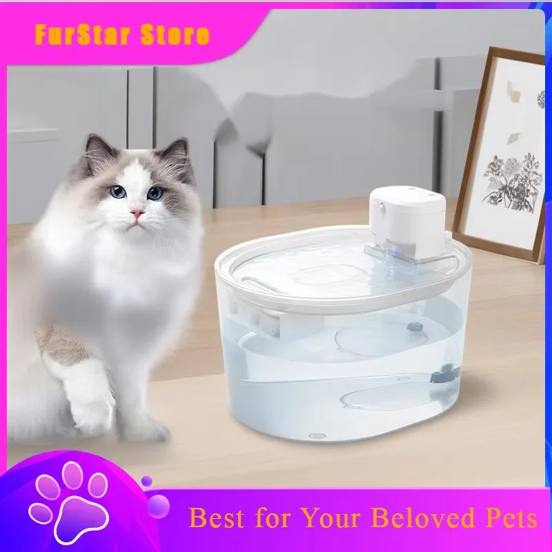 FurStarSmart Pet Water Fountain Rechargeable Silent Flow Sensor Drinking Dispenser For Cats Dogs Home Desk Night Use Healthy Fre