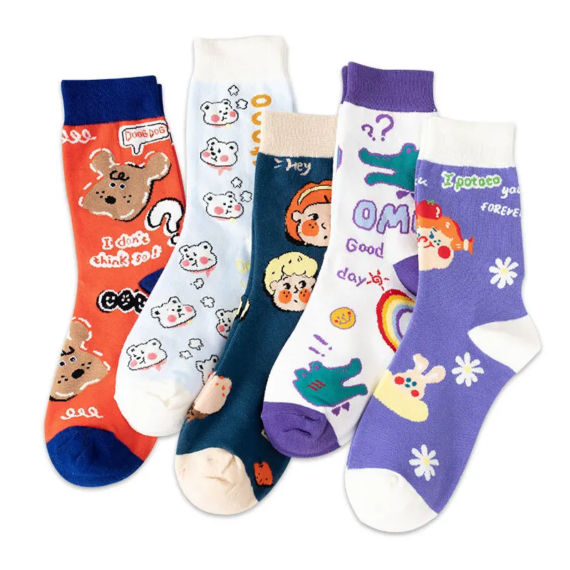 Kawaii Cartoon wiosna jesień skarpetki damskie bawełniane japońskie koreańskie styl śmieszne skarpetki damskie dla pań 3701
