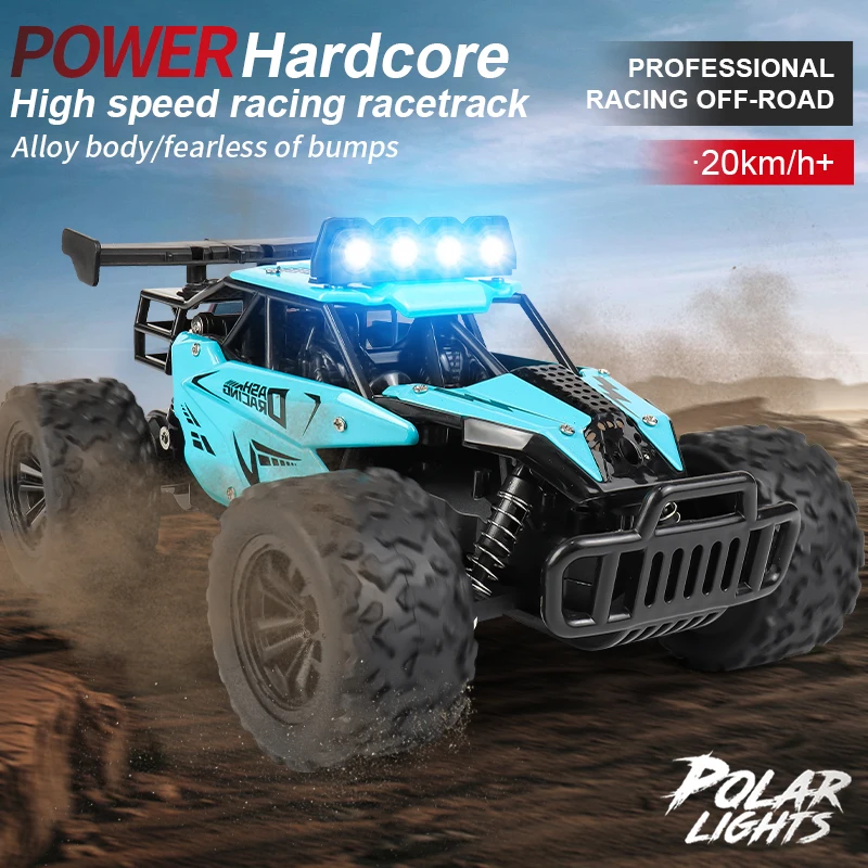 High Speed 2.4G RC Car - 20KM/H Alloy Off-Road Buggy with LED Lights Remote Control All Terrain Toy for Kids Boys