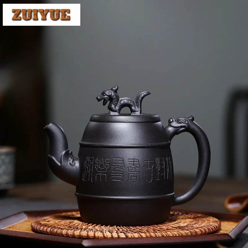 420ml Yixing Purple Clay Teapot Famous Master Handmade Auspicious Dragon Pot Raw Ore Black Mud Kettle With Infuser Zisha Teaset