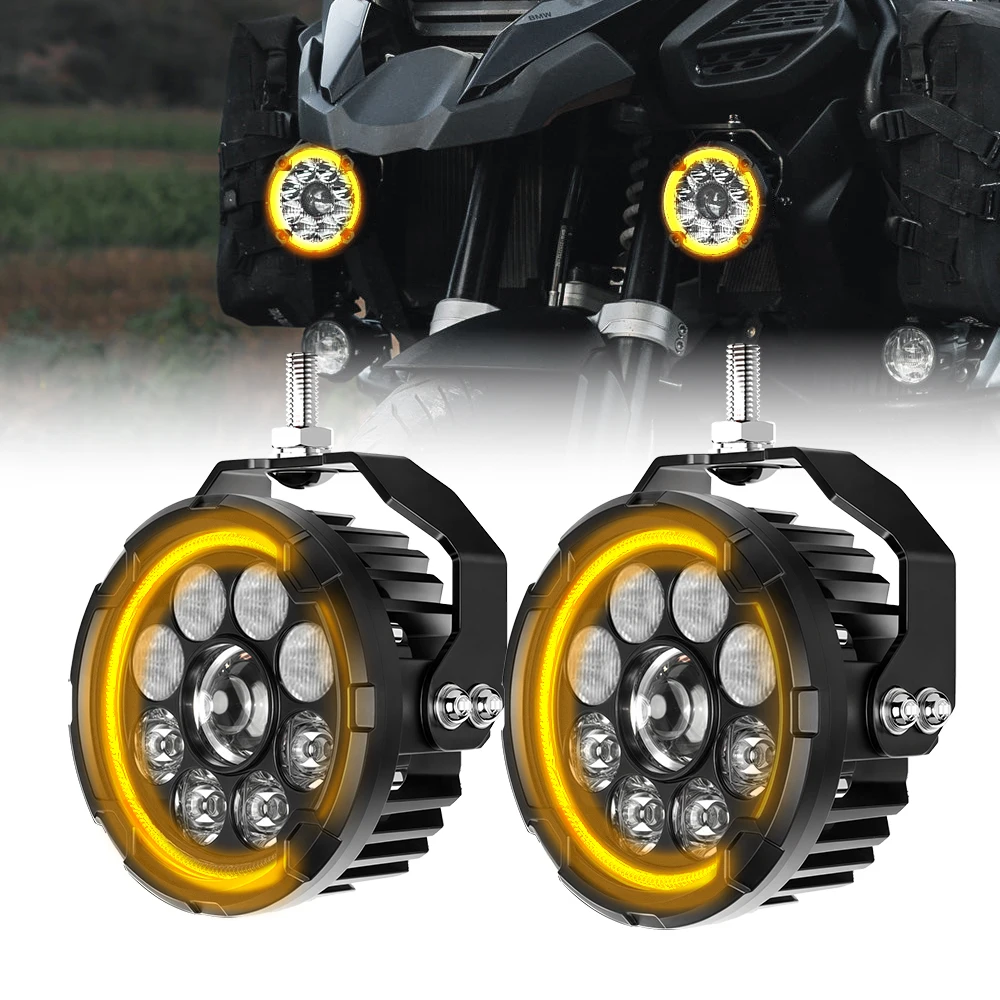 CO LUCE 5 "Lampada ausiliaria moto esterna 12V 24V per BMW R1200 GS R1250GS 1250LC ADV k1600B Fascio alto e basso Ambra Bianco DRL