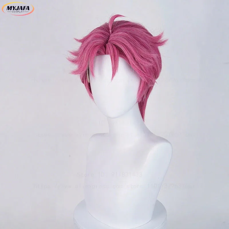Hoge kwaliteit Abby Cosplay Pruik Saja Jongens Kort Roze Roze Middenscheiding Hoofdhuid Hittebestendig Synthetisch Haar Anime Pruiken + Pruik Cap