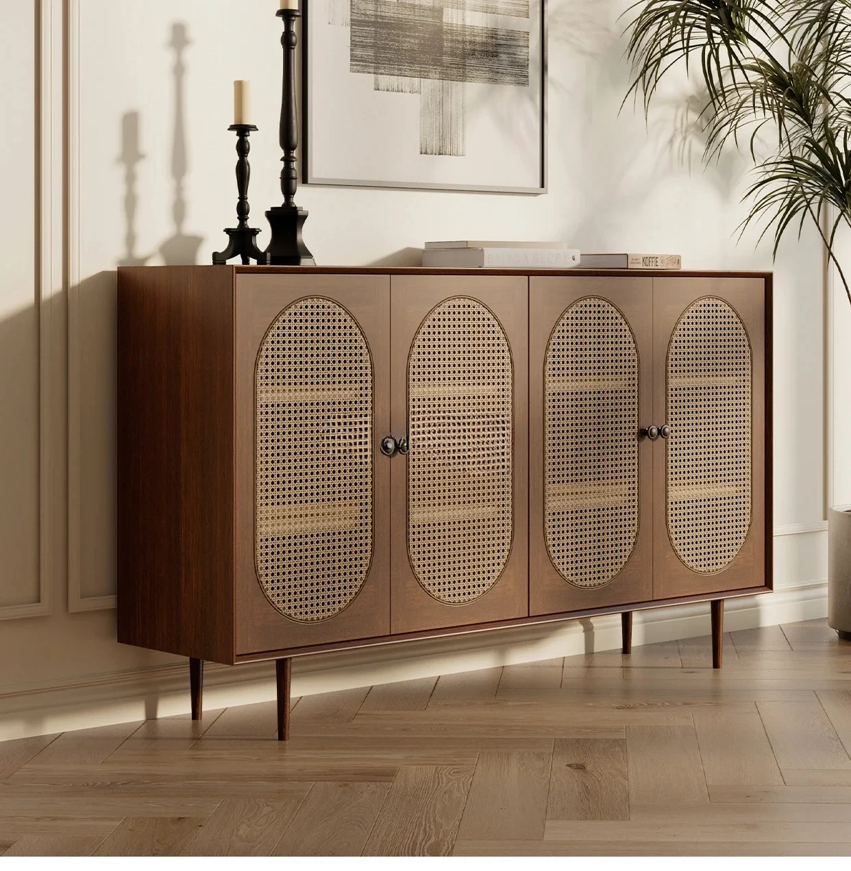 

Japanese retro rattan side cabinet against the wall kitchen locker