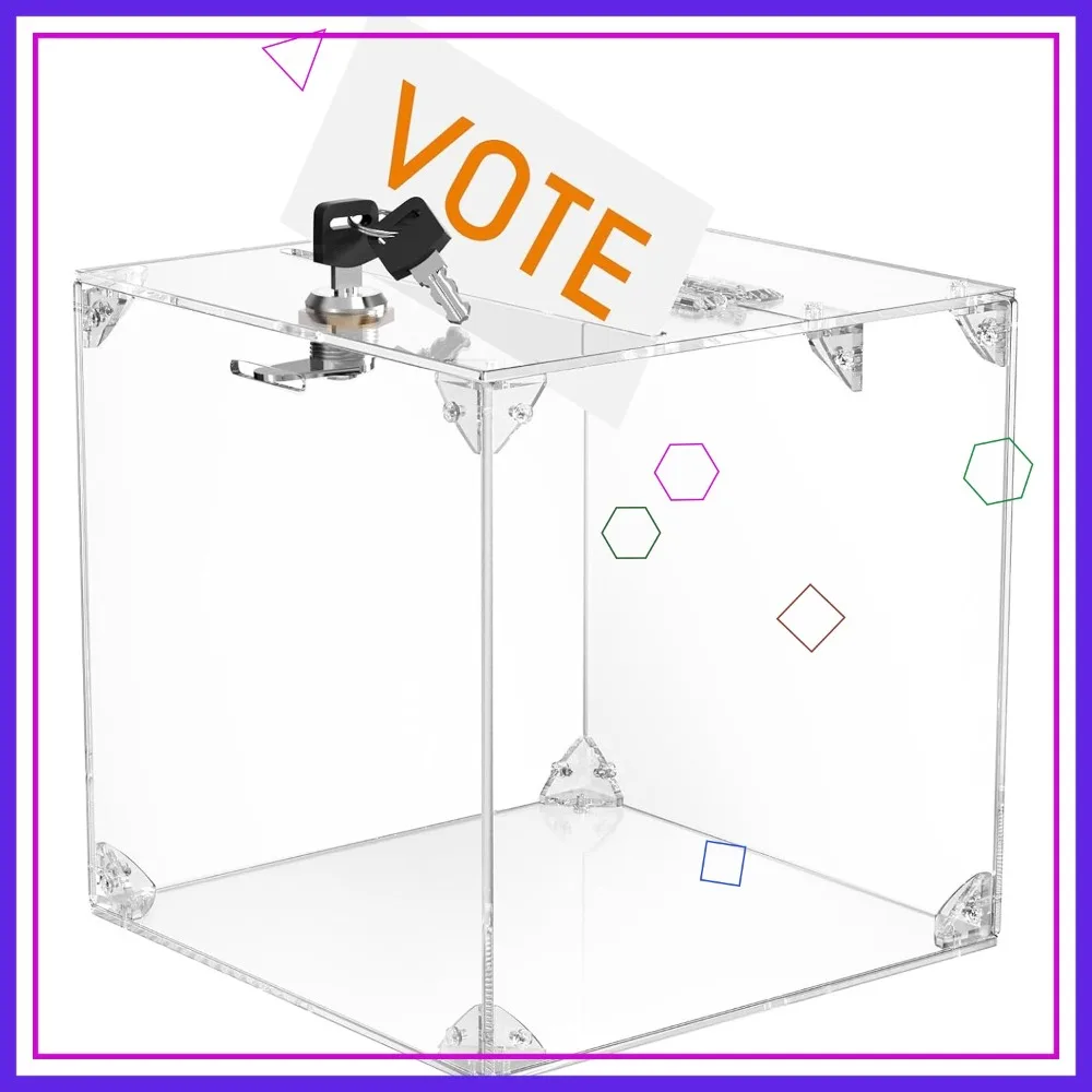 

Acrylic Donation Box 9.8" Square with Lock, Large Comment Case for Fundraising, Bar, School, 2 Pack