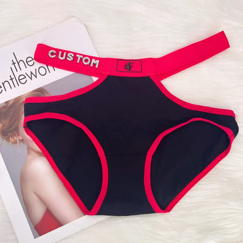 

Custom Name PThongs ersonality String Sexy Panties Colorful Cotton Underwear Undies Customize Crystal Letters Hotwife lingerie