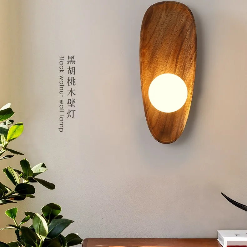 

Wall lamp bedroom wabi sandy wind Japanese zen simple solid wood living room entrance aisle tea room study bedside wall lamp