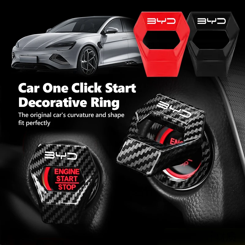 For BYD Atto 3 Han Tang Song Yuan Plus Dolphin Seal Car Engine Start Stop Button Cover Carbon Fiber/Red/Black Interior Decoratio