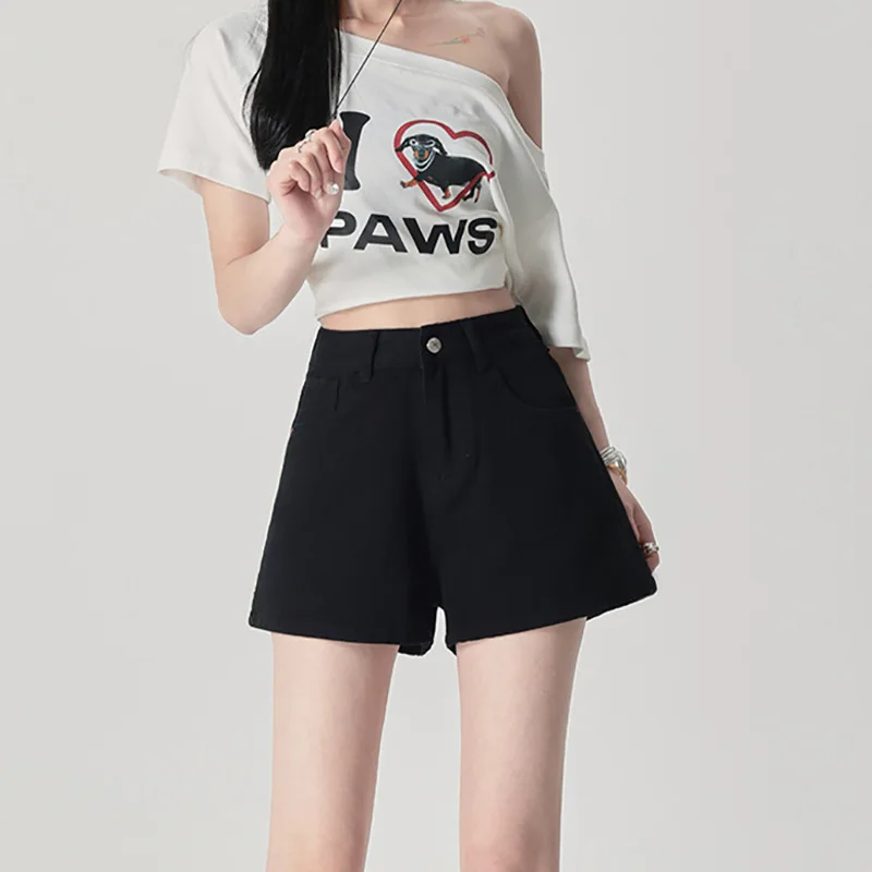 

2025 High Waist Wide Leg Jeans Shorts Women's Summer New Style White Korean Version Slimming Fashion Causal Versatile Hot Pants