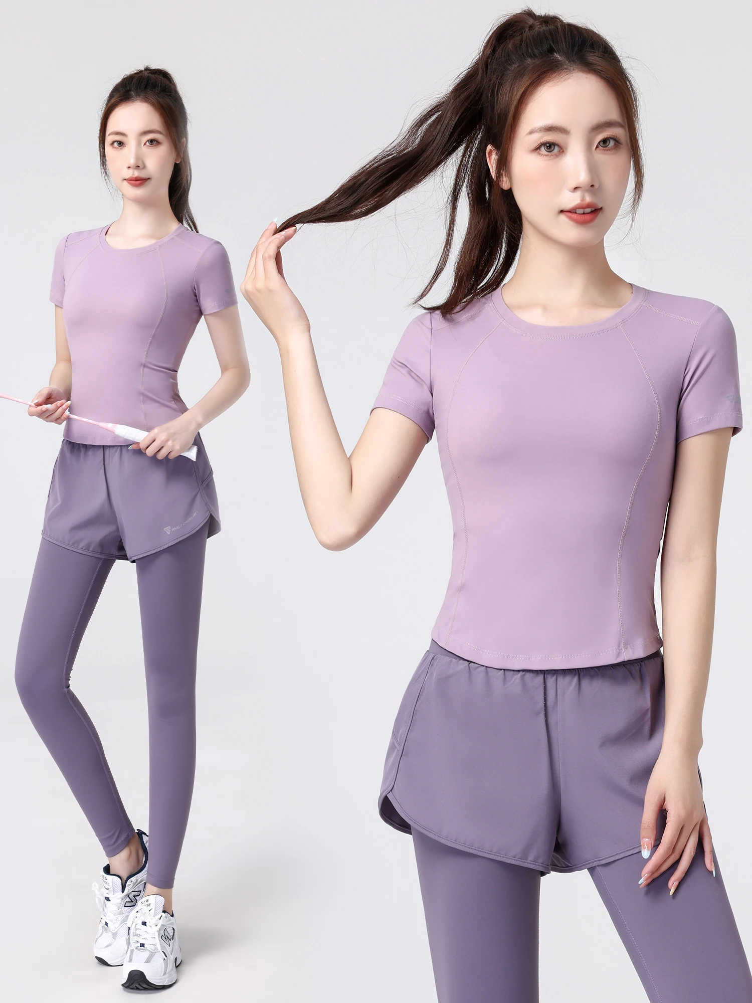 

Qui Dry Women's Badminton Outfit 2026 New Breathable Sports Set Summer Thin Elastic Fitn Training Suit Tee-piece Set