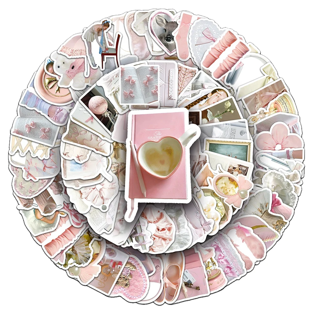 10/30/50/100pcs Ins Cute Pink Ballet Girl Stickers Aesthetic Decals DIY Phone Water Bottle Guitar Diary Waterproof Sticker Pack