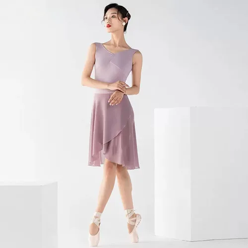 Imagen 2 del producto Falda de Ballet para mujer y Niña adulta, vestido de gasa envolvente irregular, falda de tul, ropa de baile de bailarina, vestido de entrenamiento