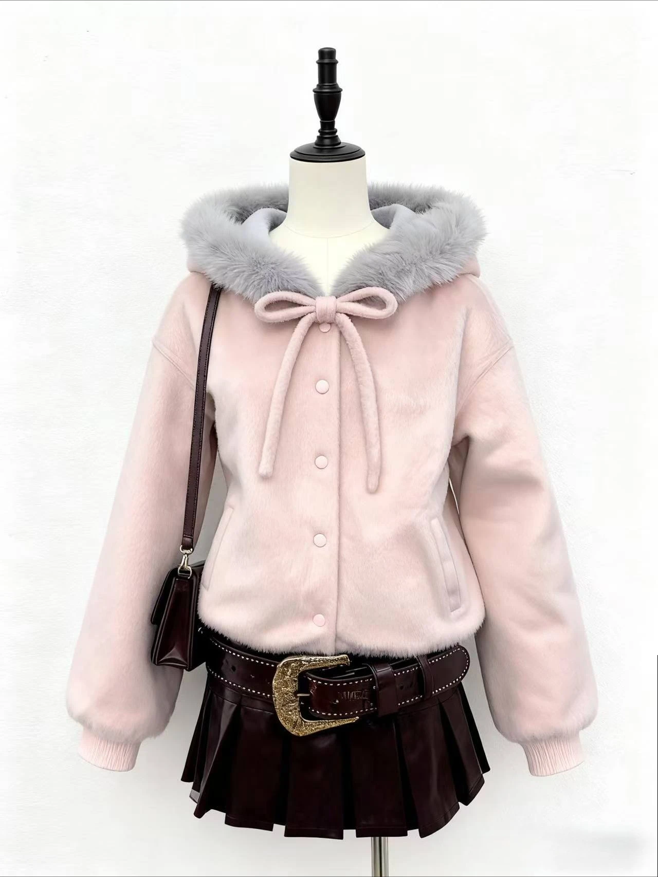 

American Style Faux Fur Warm Jacket Design Hooded Coat Women's Fashion Outerwear Long Sleeve Hoodie Jacket Parka