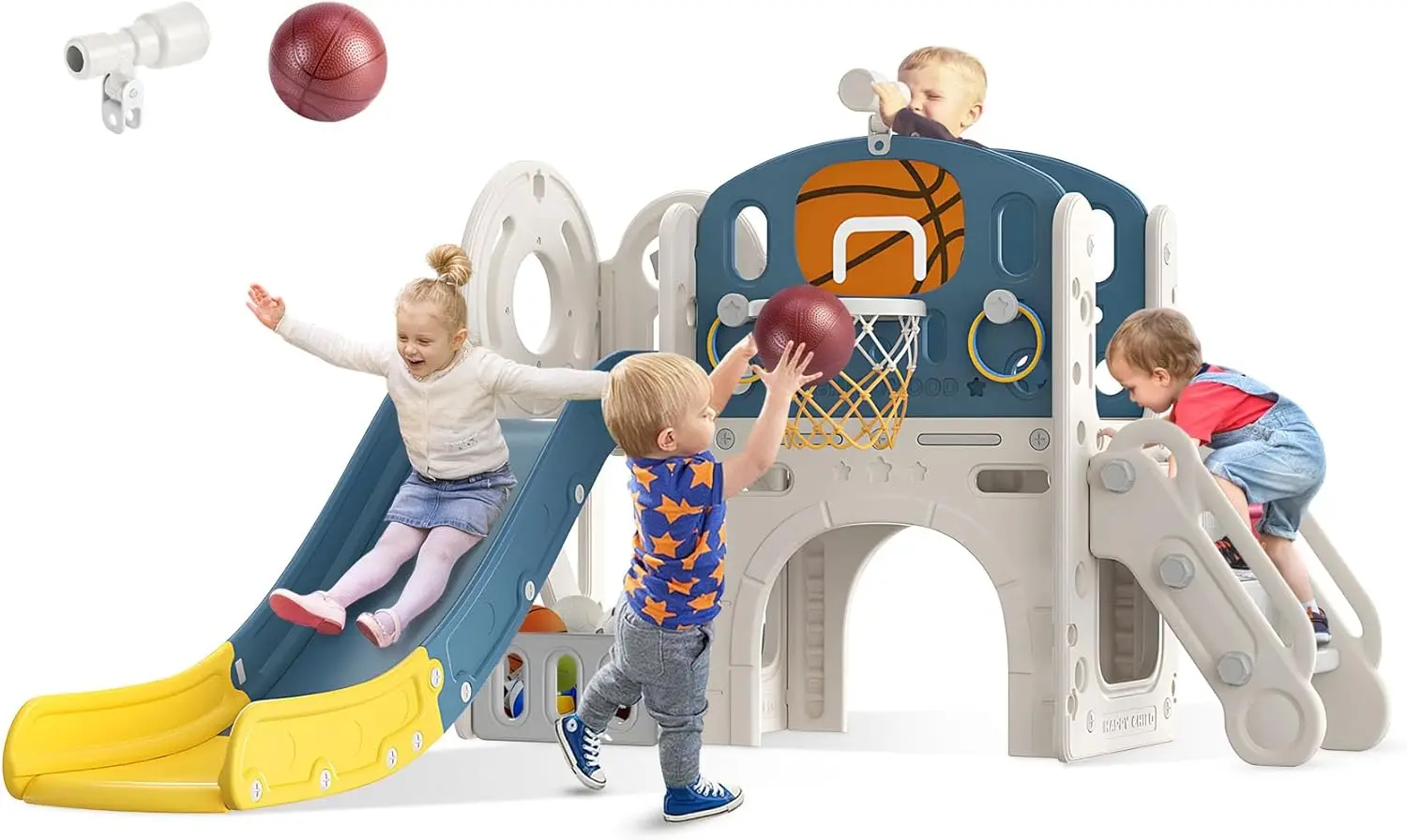 9 in 1 Toddler , Kid Slide for Toddlers Age 1-3 with Ring Toss, Basketball Hoop, and Telescope, Indoor Outdoor Slide Toddle