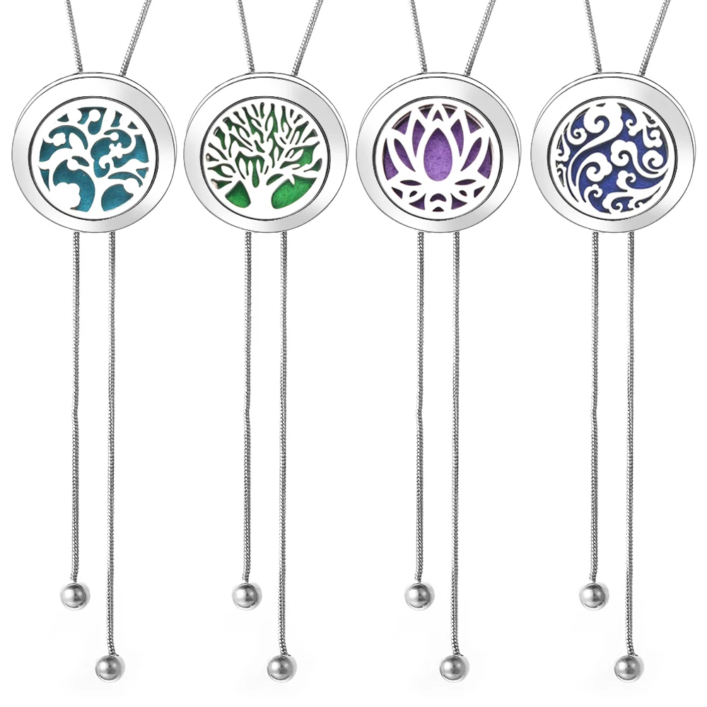 

Aromatherapy Stainless Steel Perfume Essential Oil Diffuser Locket Pendant Snake Chain Long Tassel Necklaces For Woman Jewelry