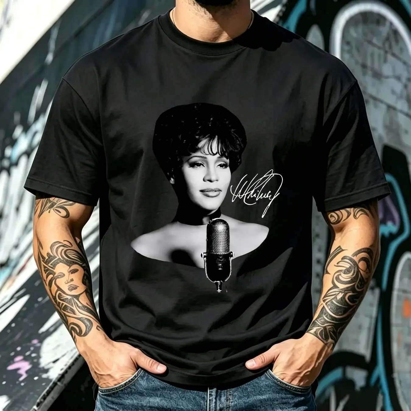 washed T Shirt Whitney Houston Cotton All Size long or short sleeves vintage Washed designer clothes homme Versatile Casual
