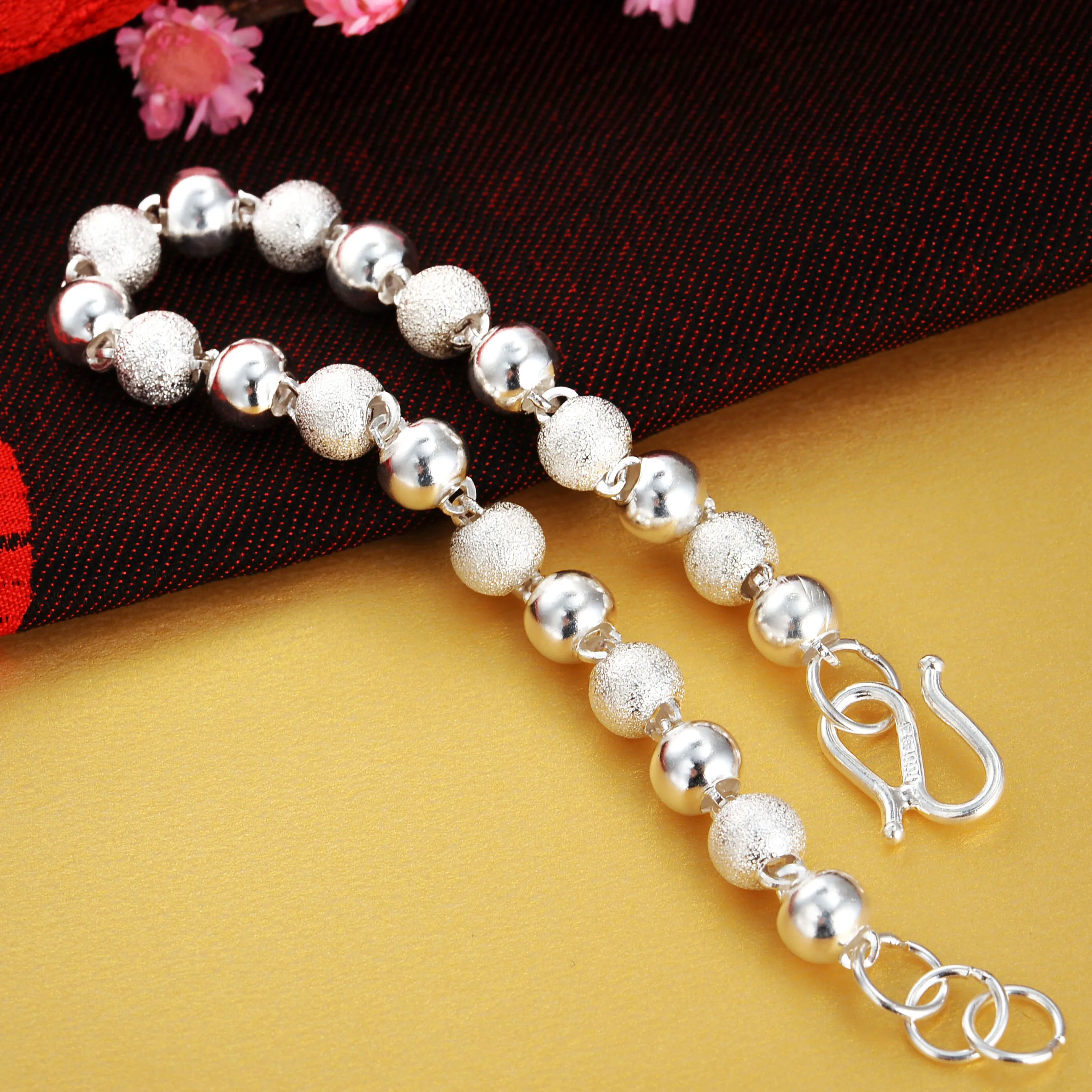 S990 Pure Silver Bracelet For Women 5mm/6mm/7mm Frosted Bead Polish Surface Buddha Beaded Bracelet