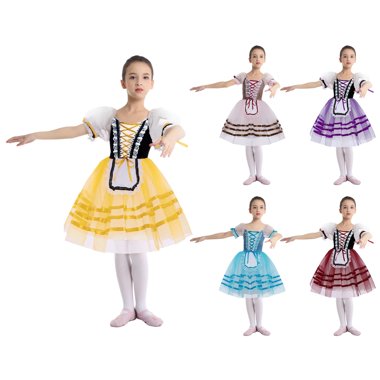 Crianças meninas ballet tutu vestidos de dança festa de aniversário princesa renda guarnição em camadas vestido ballet dança palco desempenho trajes