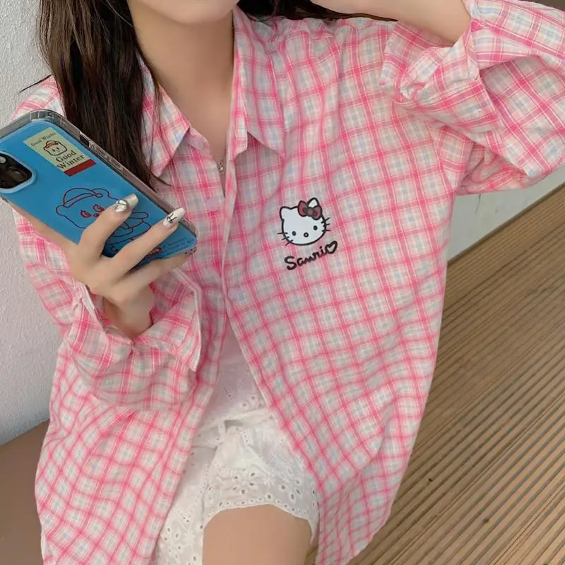

Hello Kitty Princess Cartoon Shirt Sanrio Girl Long Sleeve Kawaii Sweet Leisure Loose Bottom Layer Shirt Spring Autumn Clothes