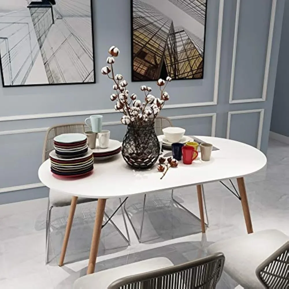 

Dining Table Mid Century Modern Kitchen Dining Table, White Minimalist Dining Table, Suitable for Home, Kitchen, Living Room