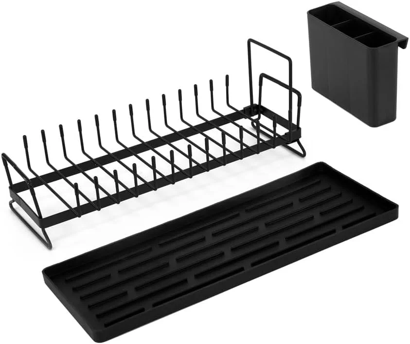 Convenient Dish Drying Rack Countertop Compact Plate Rack with Drainer for Drying Bottles Pot Lids Cutting Boards Bowls Utensils