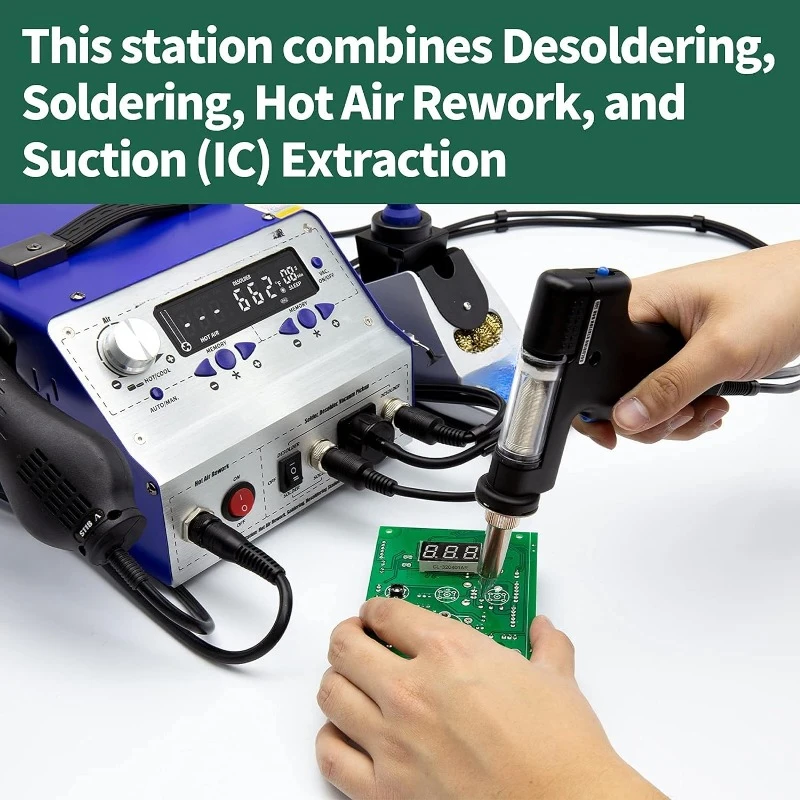 948-II 4 in 1 Hot Air Rework Soldering Iron and Desoldering Suction Tin Gun Station with Suction Pick Up Pen °F /°C