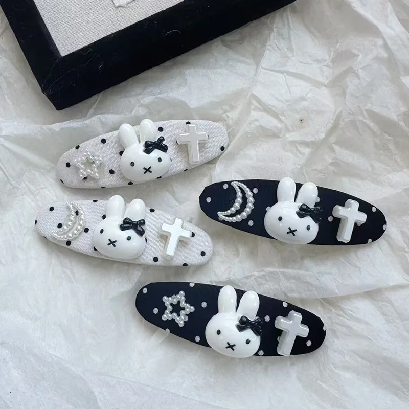 New Miffy Black White Polka Dots Hairpin Cartoon Rabbit Star Side Clip Sweet Bangs Clip Student Headwear Accessories Friend Gift