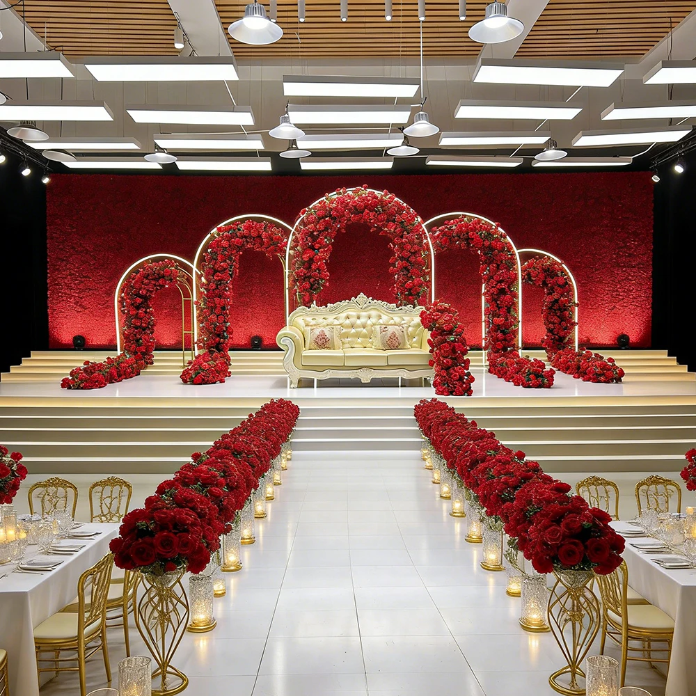 Artificial Red Rose Flower Arrangement Arch For Wedding & Party Events Easy Assembly Customizable Size