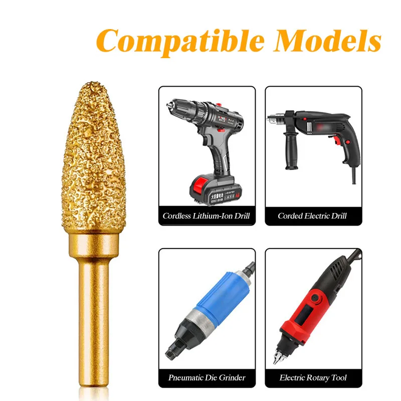 6mm Okrągły chwyt Lutowana próżniowo diamentowa głowica szlifierska Wiertła grawerskie do kamienia Stop Żeliwo Polerowanie Narzędzia rzeźbiarskie