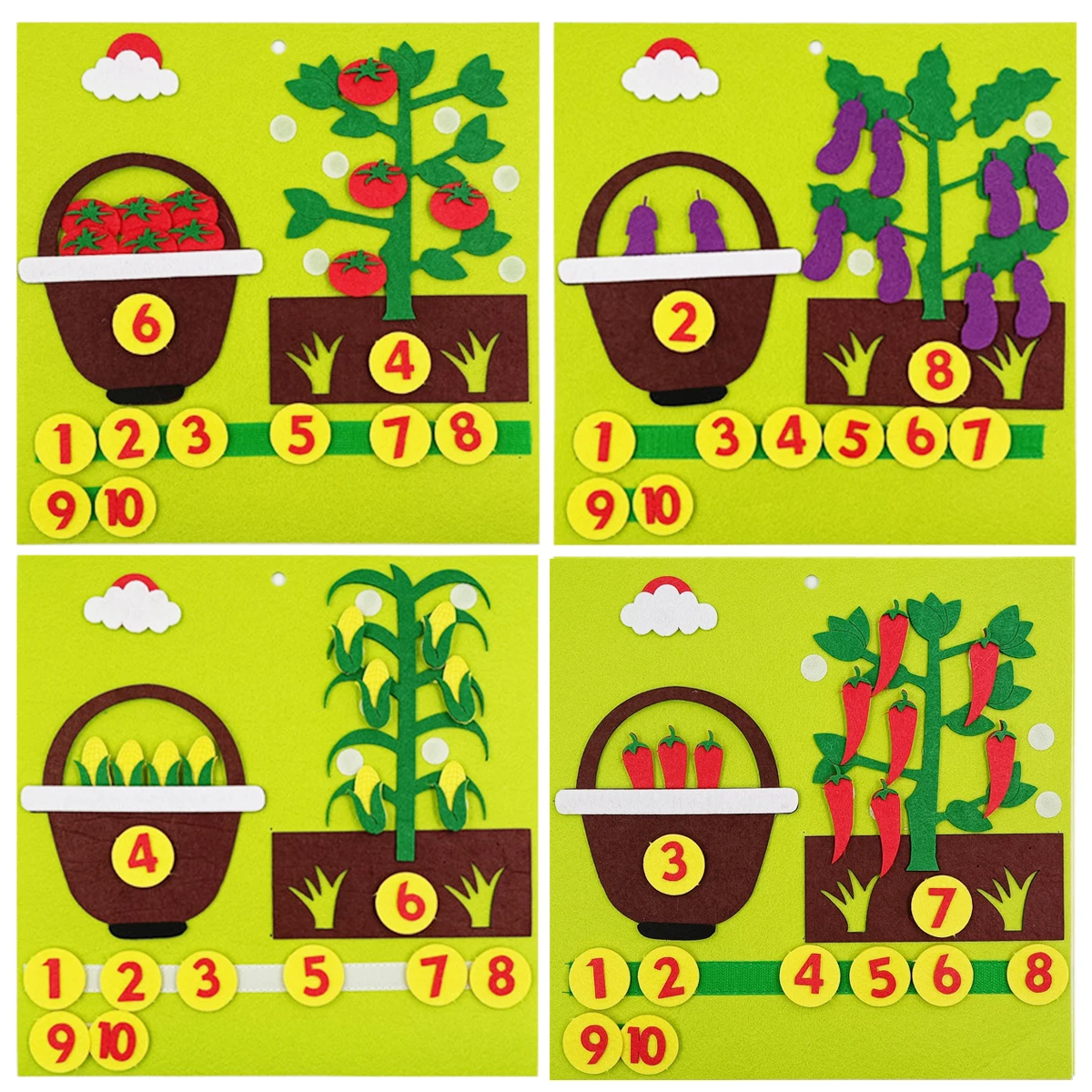 Montessori vegetable Counting Toy, Number Matching Game,Early Education Preschool Math Learning Sensory Toy for Toddlers Kids