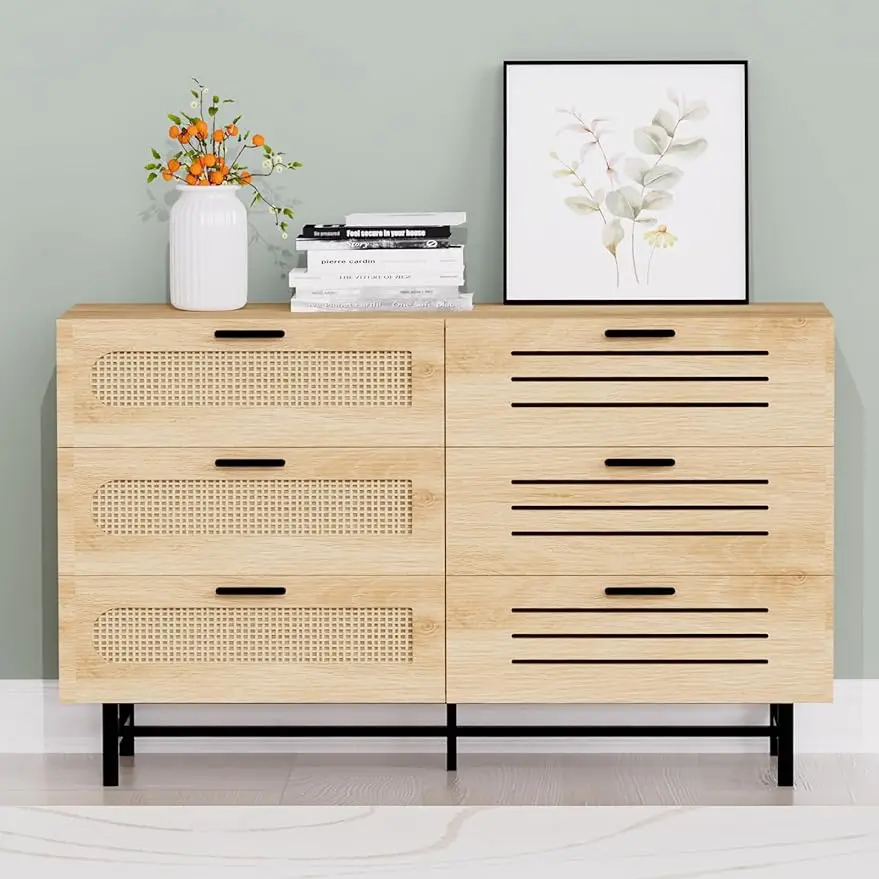 

6 Drawer Double Dresser for Bedroom, Modern Closet Dresser Chest of Drawers, Wood Storage Dressers Chest for Nursery, Hallway