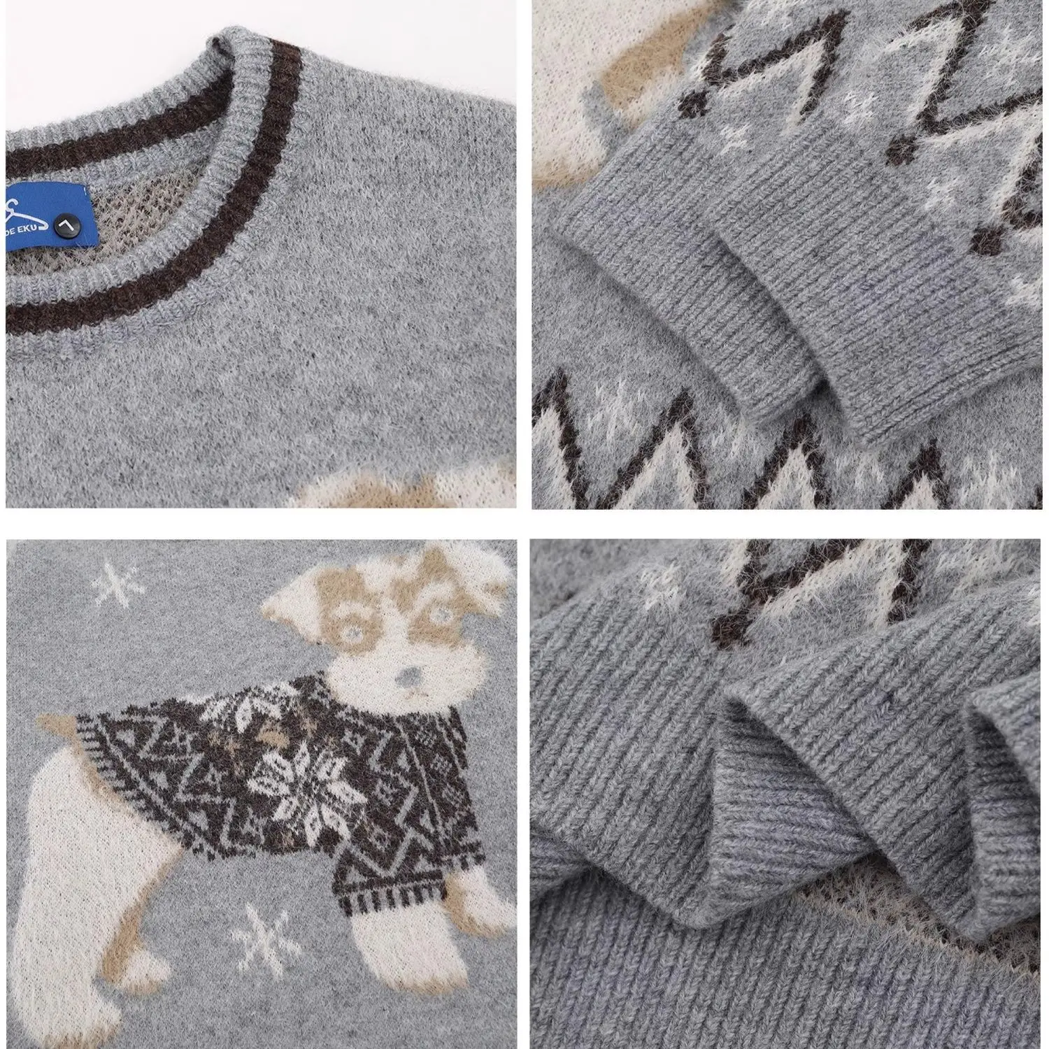 Vintage jacquard puppy cute sweater female 2025 loose lazy wind couple knitted top  sweater women pullover