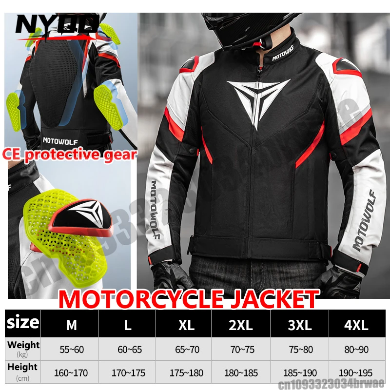 

Men Motorcycle Jacket Breathable Moto Riding Coat Wear-resistant Motorbike Detachable Waterproof Inner Liner CE Protective Gear