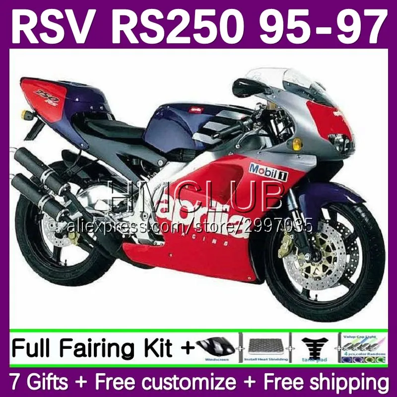 Glossy Red Fairings Kit For Aprilia RS-250 RSV250 RS250 RSV RS 250 R RR 79No.0 RS250R 95 96 97 RSV250RR 1995 1996 1997 Bodys