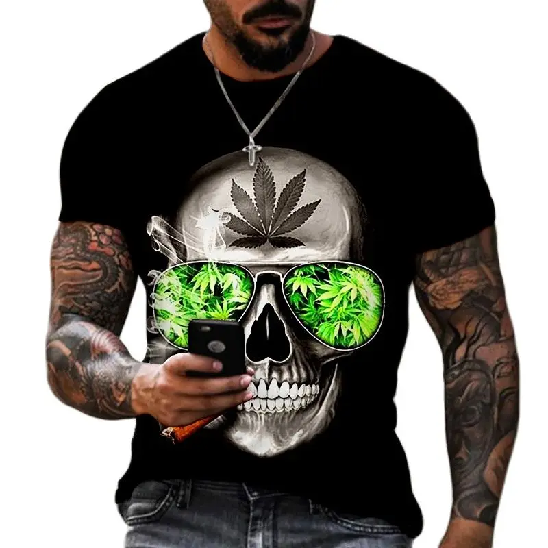 Men's T-shirts Skull Head Humor Fun Art 3D Print T Shirt Skeleton Round Neck Short Sleeve Tee Tops for Men Oversized Streetwear