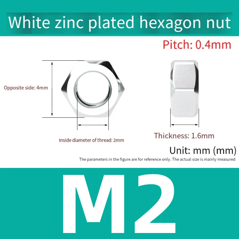 5/10/20/50Pcs Hexagon Hex Nuts Metric White Zinc M2 M2.5 M3 M4 M5 M6 M8 M10 M12 M14 M16 M18 M20 Carbon Steel  Screw Bolt