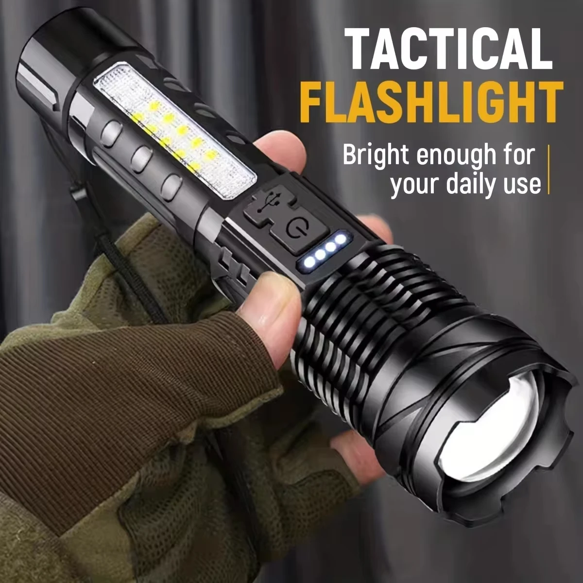 Powerful White Laser LED Flashlight Waterproof 18650 Torch With Side Light 7 Modes Camping Fishing Lantern USB Rechargeable Zoom