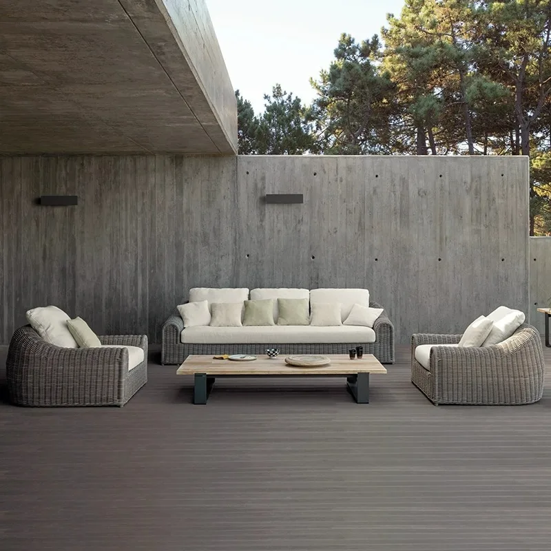 Modern Bamboo Outdoor Furniture Waterproof And Sun Protection Two-seater Courtyard Terrace Balcony Garden Open-air Leisure Sofa