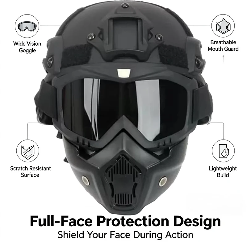 Tactical Full Face Helmet FAST ABS for Outdoor with Detachable Goggles & NVG Bracket Airsoft CS Military Protective Mask Gear