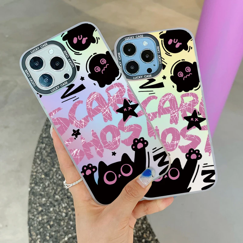 Cute Kitten Cartoon  Shockproof Gradual Discoloration Phone Case  for IPhone16 15 14 13 11 12 Pro Max 7 SE Plus Soft  Back Cover