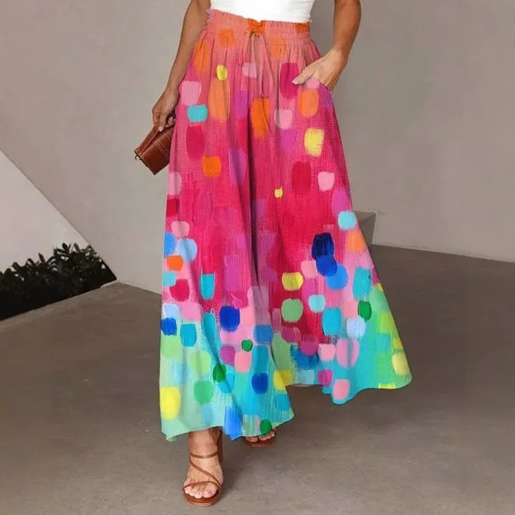 

Painted bohemian print fashion casual vacation style skirt women's simple temperament elegant versatile high-end party dress