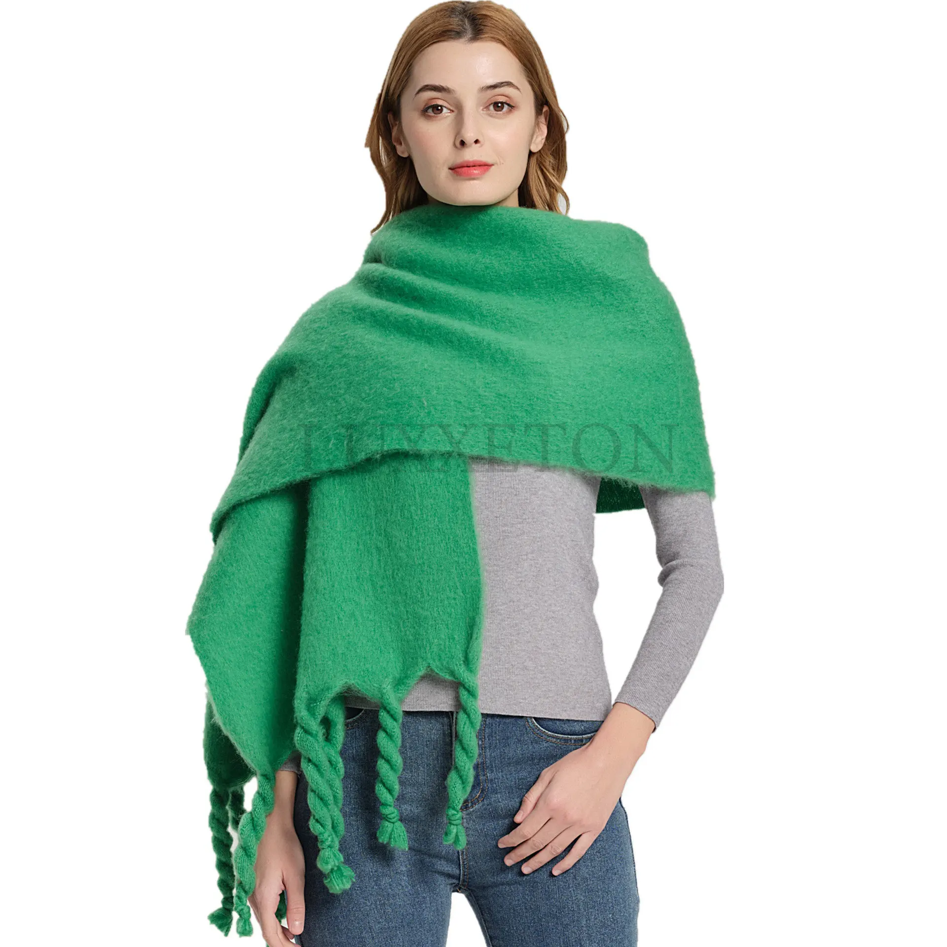 

Winter Scarf Women Cashmere wrap Warm Pashmina Solid Foulard Female Scarves Wraps Thick Soft blanket Big Tassels Shawl