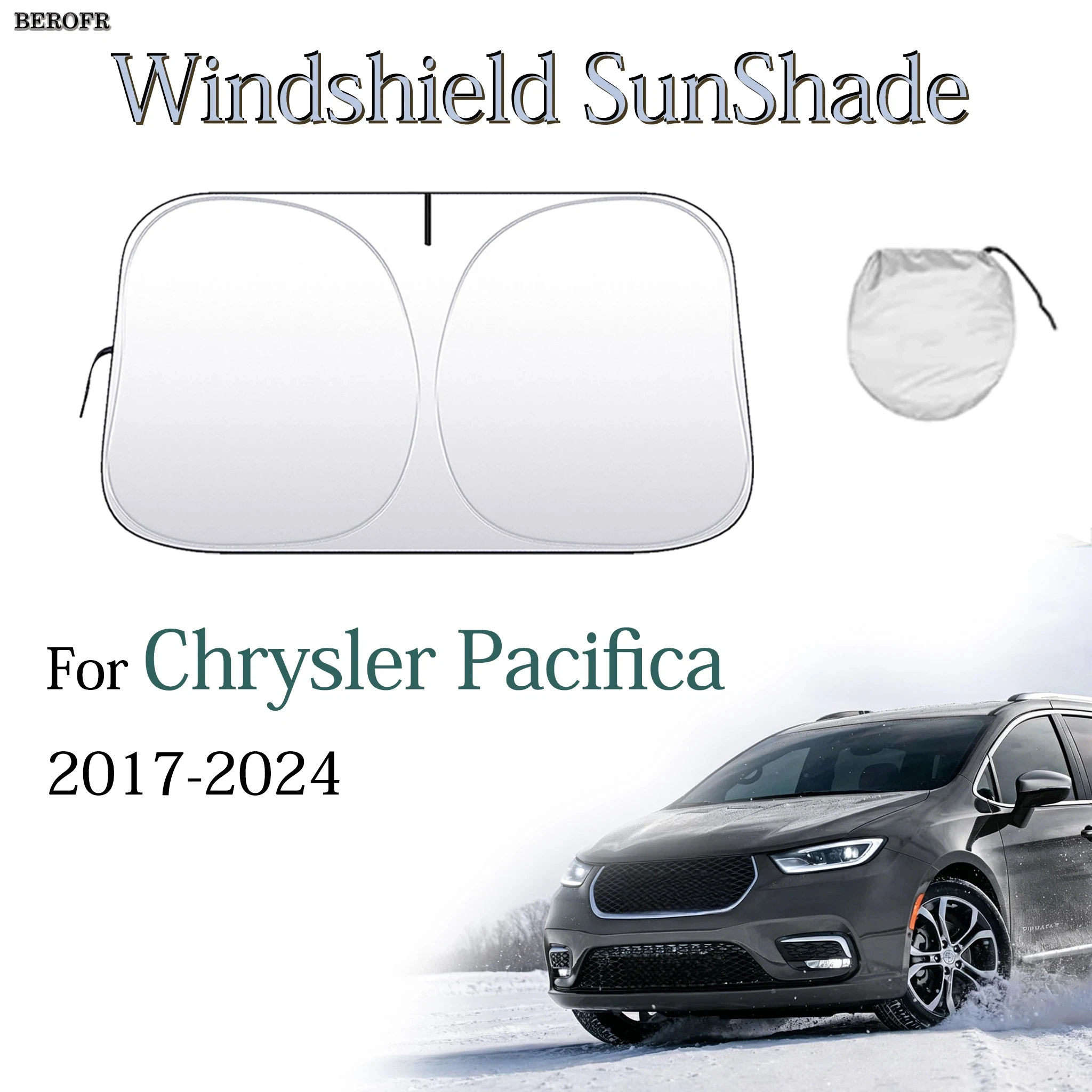 Windshield Sunshade Foldable Lightproof Sun Shade Lightproof Anti- UV Car Accessories For Chrysler Pacifica Minivan 2017-2024
