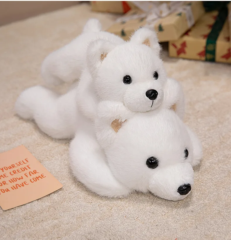 30-60CMのかわいい横たわるウェストハイランドホワイトテリアのぬいぐるみ、ふわふわの動物の犬の人形、愛らしい子犬の柔らかいおもちゃ、子供へのプレゼント