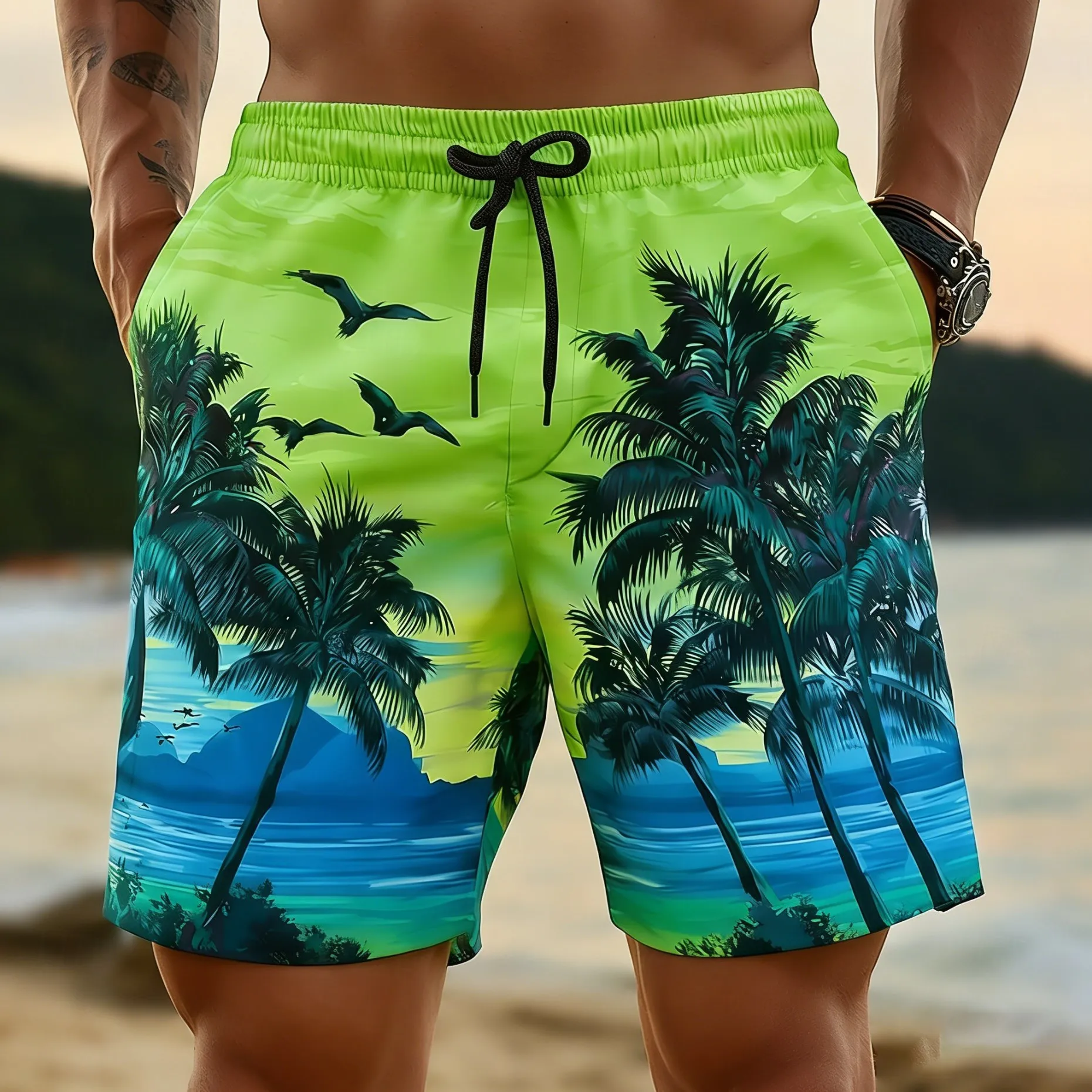 

2026 Summer Men's Beach Shorts with 3D Print - Outdoor Sports Quick-Drying Breathable Sports Shorts for Swimming Shorts