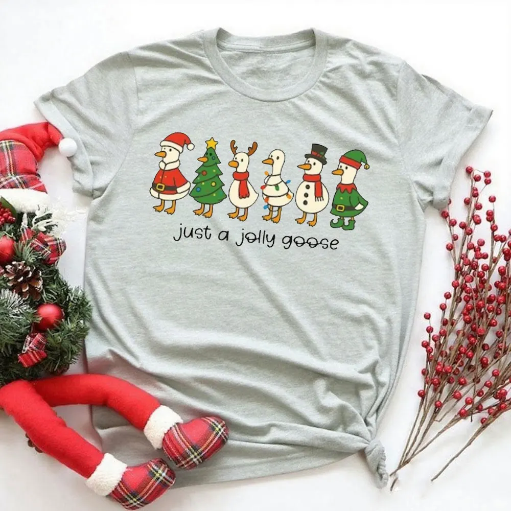 ジャストアジョリーグースシャツ面白いガチョウシャツクリスマス愚かなガチョウ Tシャツ O ネック高品質綿半袖女性トップス